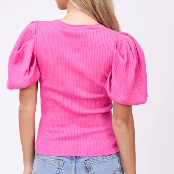 En Saison | Solange Rib Knit Top in Peony | Small - Picture 3 of 8